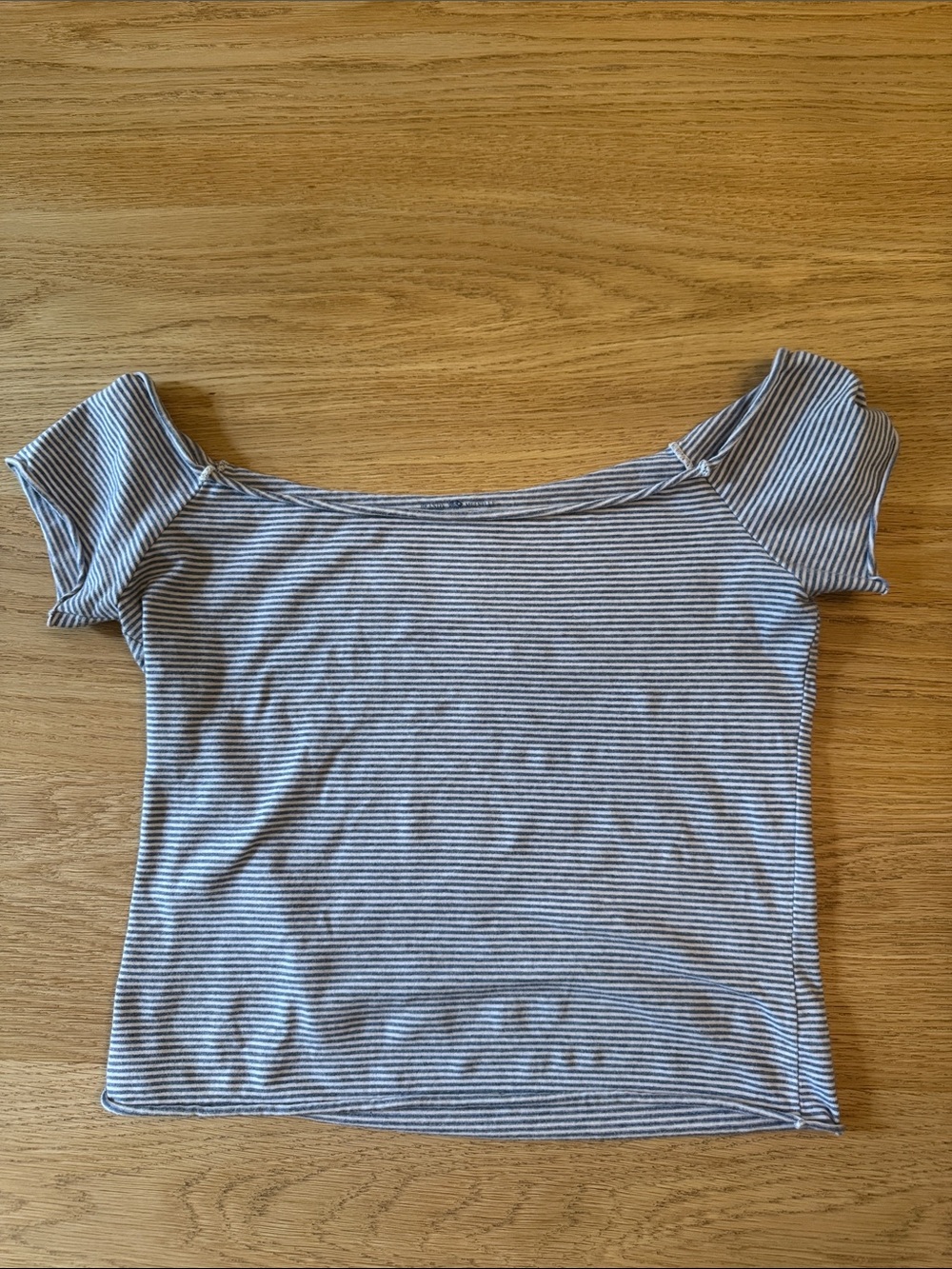 Brandy Melville Navy and White Striped Off-Shoulder Crop Top